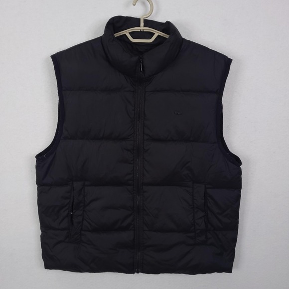 Lacoste Vest Mens 2XL Black Down Puffer Full Zip Quilted Outdoor Layer Tennis